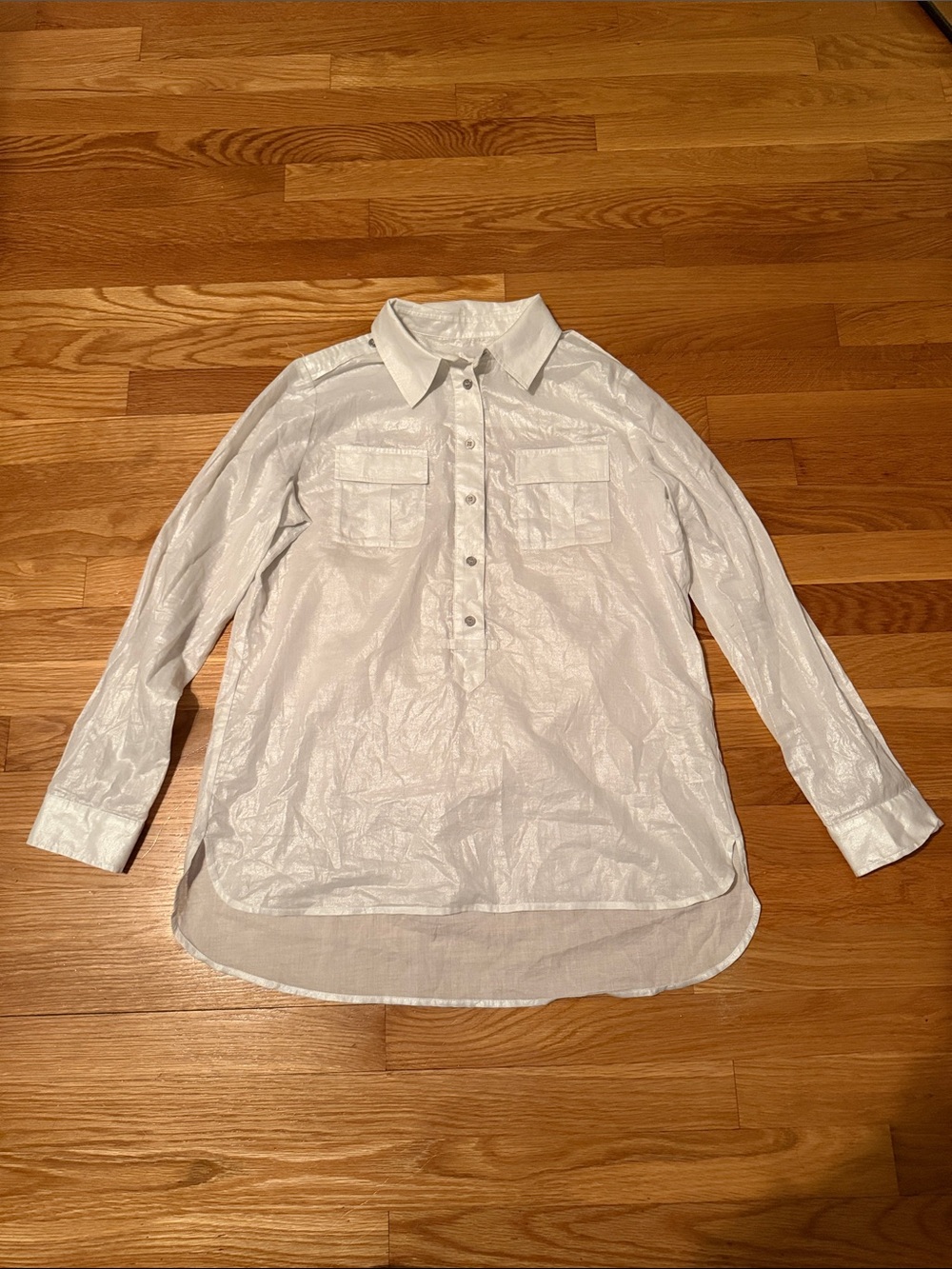 Chico's White Button-Front Casual Long-Sleeve Shirt